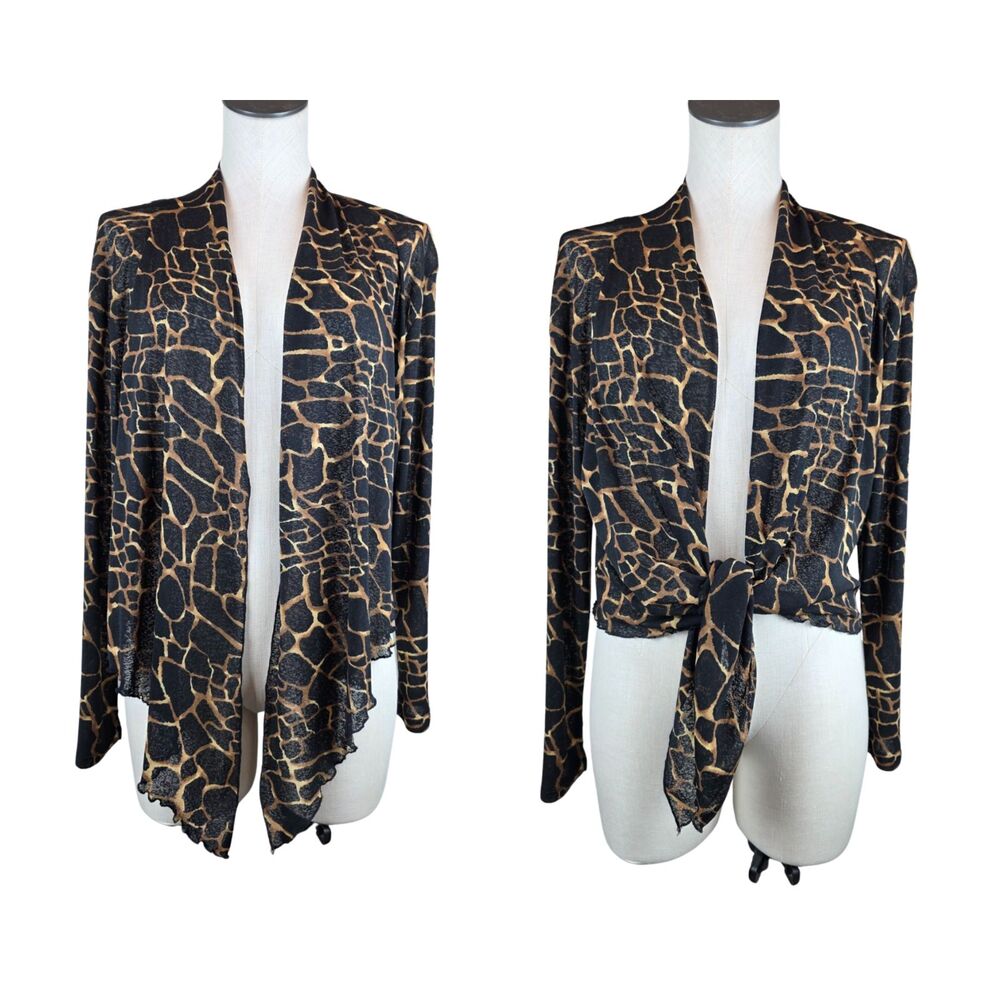 JOSTAR Animal Print Waterfall Drape Cardigan Topper Layering Boho Size L ?